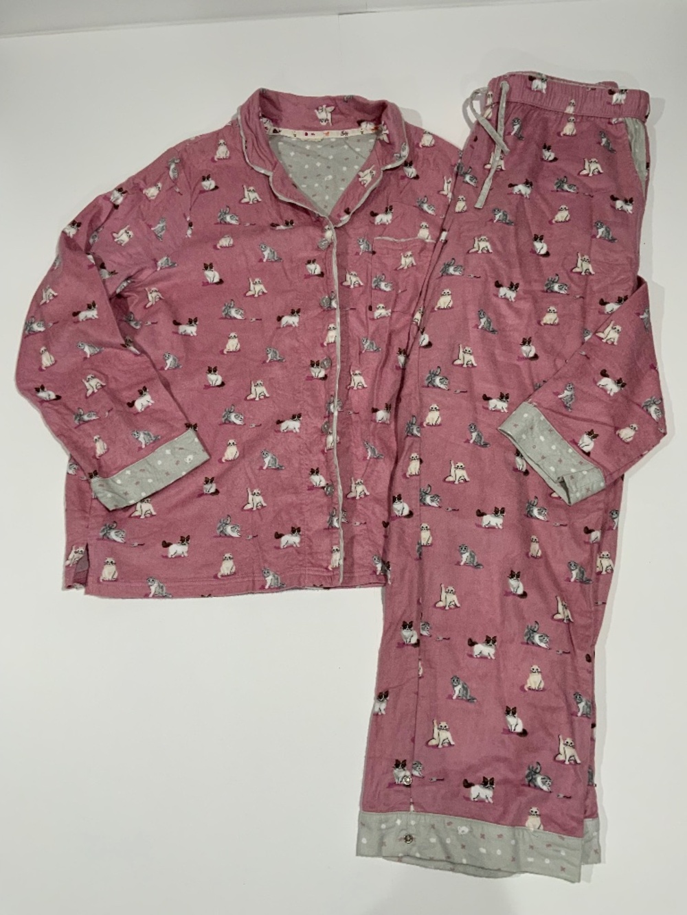 Munki Munki Sz L Pink Cat Flannel Pajama Set